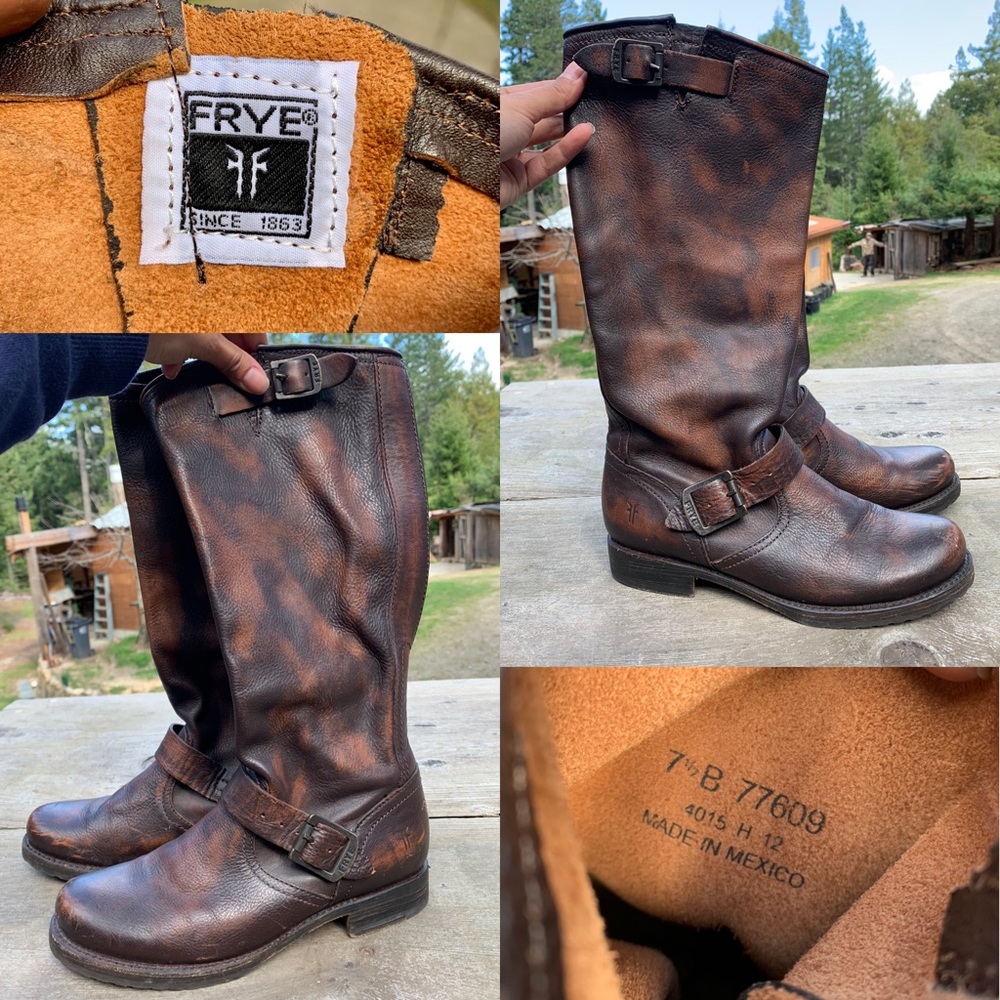 Frye slouchy brown distressed leather pullon boots - Picture 6 of 14